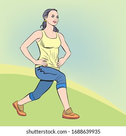 Beautiful women exercise for good health. Pop art retro illustration comic Style Vector.