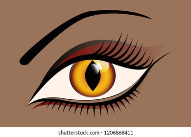 beautiful women eye with yellow cat contact lenses vector illustration EPS10