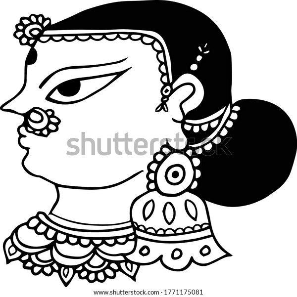 Beautiful Women Face Clip Artkalamkari Madhubani Stock Vector (Royalty ...