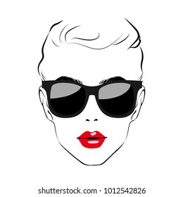Beautiful Women Face Sunglasses Art Monochrome Stock Vector (Royalty ...
