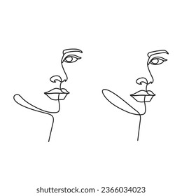 Beautiful women faces continues line eyelash beauty salon feminine linear artwork logo design. set of female faces minimalist one line art or single line art open eyes and lips outline illustration. 