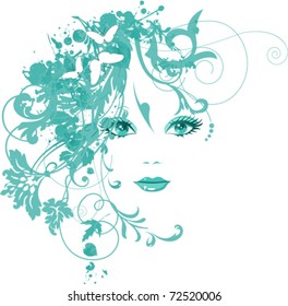 Schöne Frauen mit Blumen. Alle Elemente und Texturen sind einzelne Objekte. Vektorgrafik-Skala auf jede beliebige Größe.