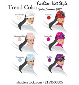 beautiful women in hats with the trend color spring summer 2022 for fashion style, make up and beauty.