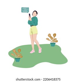 Beautiful women with her cellphone. A simple flat vector design