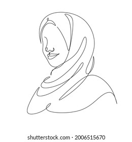 Beautiful women in hijab line art drawing