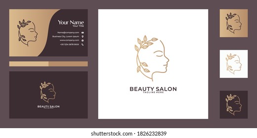 beautiful women line art logo design and business card. good use for fashion, spa, beauty salon and decoration logo