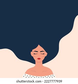 Hermosas mujeres con el pelo largo. Cartas con ilustraciones minimalistas. ilustración vectorial