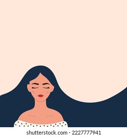 Beautiful women with long hair. Cards with minimalistic illustrations. vector illustration