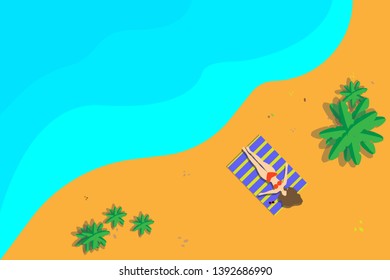 Beautiful women lying sunbathing playing beautiful sea summer vector illustration