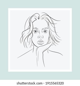 Beautiful women portrait face in line art style for prints, tattoos, posters, textile, cards etc. Vector illustration
