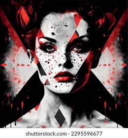 beautiful women portrait illustration with circus make up 