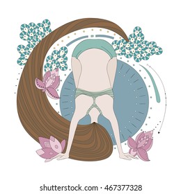 Beautiful women in pose of yoga and qigong exercises. Vector illustration. 