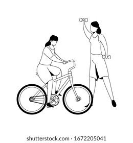 bellas mujeres que practican ejercicio aislado Icono Ilustración vectorial diseño