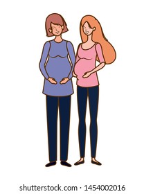 beautiful women pregnant standing on white background