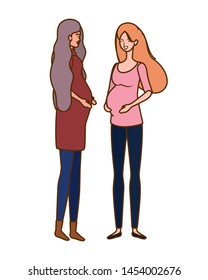beautiful women pregnant standing on white background