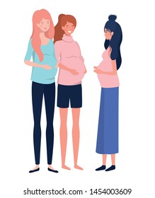 beautiful women pregnant standing on white background