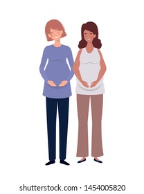 beautiful women pregnant standing on white background