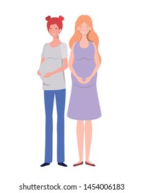 beautiful women pregnant standing on white background