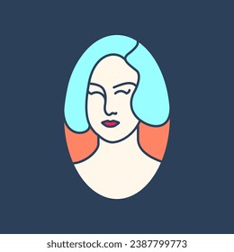 beautiful women red lips short hair smile cute skincare treatment portrait colorful modern mascot character cartoon logo design vector icon illustration