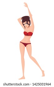 Beautiful women in red swimsuit cartoon character design flat vector illustration