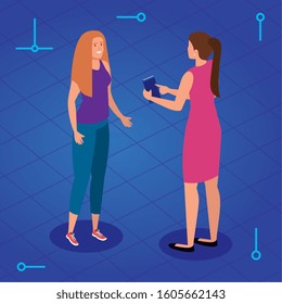 beautiful women with smartphone isolated icon vector illustration design