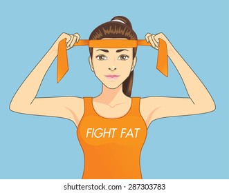 Beautiful women in sportswear is strive to exercise for fighting fat. Healthy concept cartoon