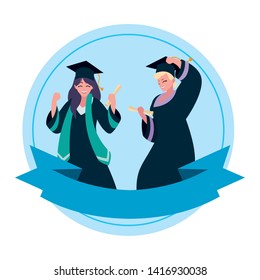 beautiful women students graduated celebrating