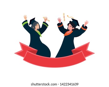 beautiful women students graduated celebrating with ribbon