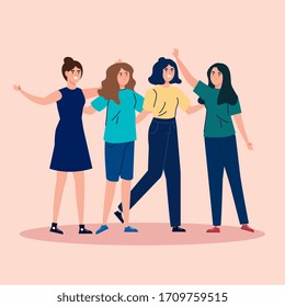 beautiful women together avatar characters vector illustration design