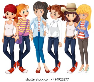 Beautiful women wearing jeans illustration