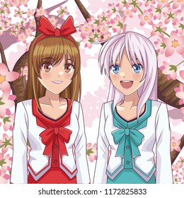 Beautiful womens friends manga cartoon