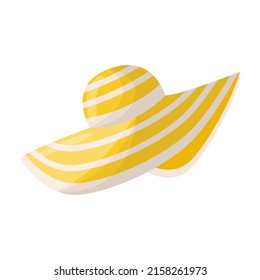 Beautiful women's summer hat. Stylish summer female headwear. A fashion accessory for a vacation at sea in hot countries. Flat vector illustration