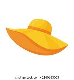 Beautiful women's summer hat. Stylish summer female headwear. A fashion accessory for a vacation at sea in hot countries. Flat vector illustration.