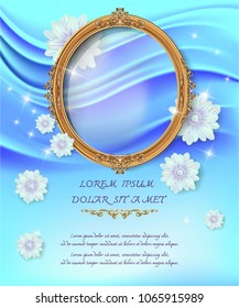 Beautiful Wood oval frame placed on a wooden background.With universal text frame. Thailand Royal gold photo frame on wooden pattern vector design template.
