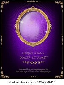 Beautiful Wood oval frame placed on a wooden background.With universal text frame. Thailand Royal gold photo frame on wooden pattern vector design template.