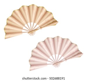 beautiful wooden fan of women with vintage ornament white background