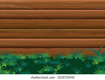 Beautiful wooden wall with grass billboard background