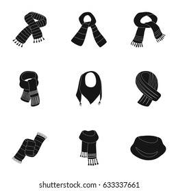 .Beautiful woolen, silk-colored warm scarves of shawls. scarves and shawles icon in set collection on black style vector symbol stock illustration.