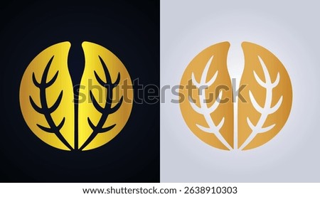 beautiful world circle leaf logo image with gold color texture with black and white background for design purposes
