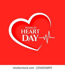 beautiful world heart day red background with heartbeat design vector