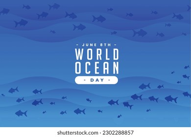 beautiful world ocean day background with deep blue sea and aquatic life vector