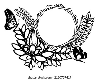 beautiful wreath floral and hexagonal frame decoration