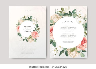 hermosa Plantilla floral de la tarjeta de la boda de la corona con el diseño de las flores de rosas