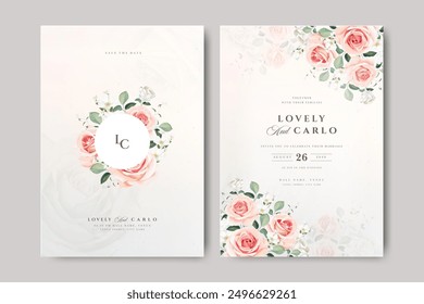 beautiful wreath floral wedding invitation card with roses flowers design	