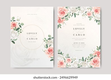 beautiful wreath floral wedding invitation card with roses flowers design