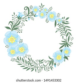 Beautiful wreath of flowers and plants on a white background.
