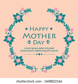 Beautiful wreath frame, with element design isolated on peach background, for happy mother day decoration of cards. Vector
