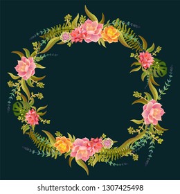 Beautiful wreath in green tones.Elegant vector floral collection. Can be used for greeting card or wedding invitation, natural cosmetics, health care, yoga center and other design