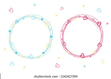 Beautiful wreath with hearts. Cute vector template for a wonderful event. Kids badge tag icon. Romantic element for Valentines card, invitation, banner, kids background, childrens shower card. Vector