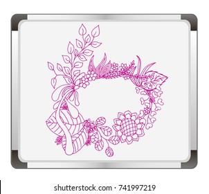 Beautiful wreath on flip chart background. Oval frame. Flowers set. Vector illustration.